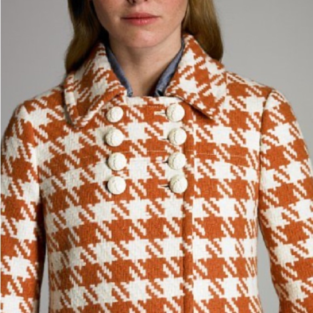 J.Crew Italian Houndstooth Greta Coat Orange & White Women’s Size Regularly $375 - Picture 1 of 14